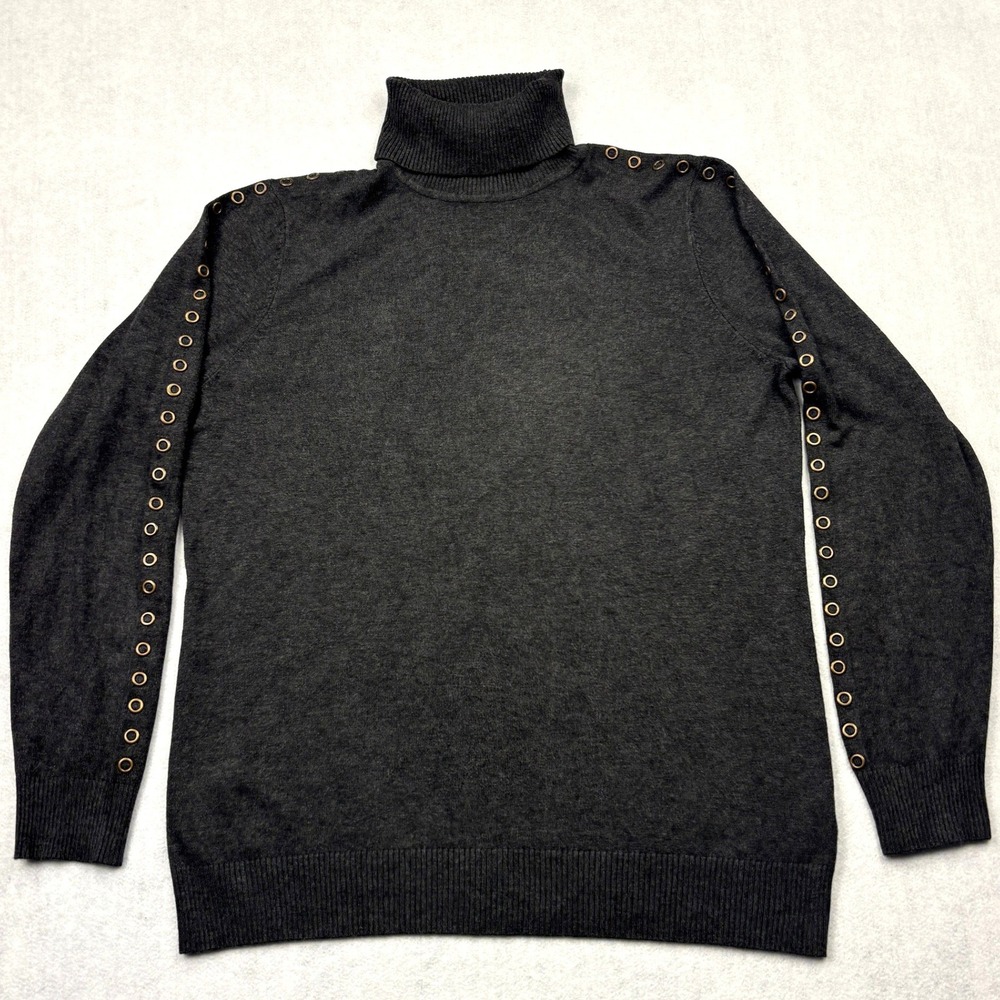 Joseph A Sweater Womens Large Charcoal Grey Grommet Sleeve Turtleneck Pullover L